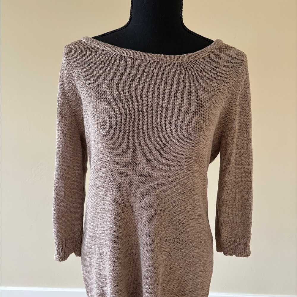 Women's Tan Loose Knit Hip-Length Sweater